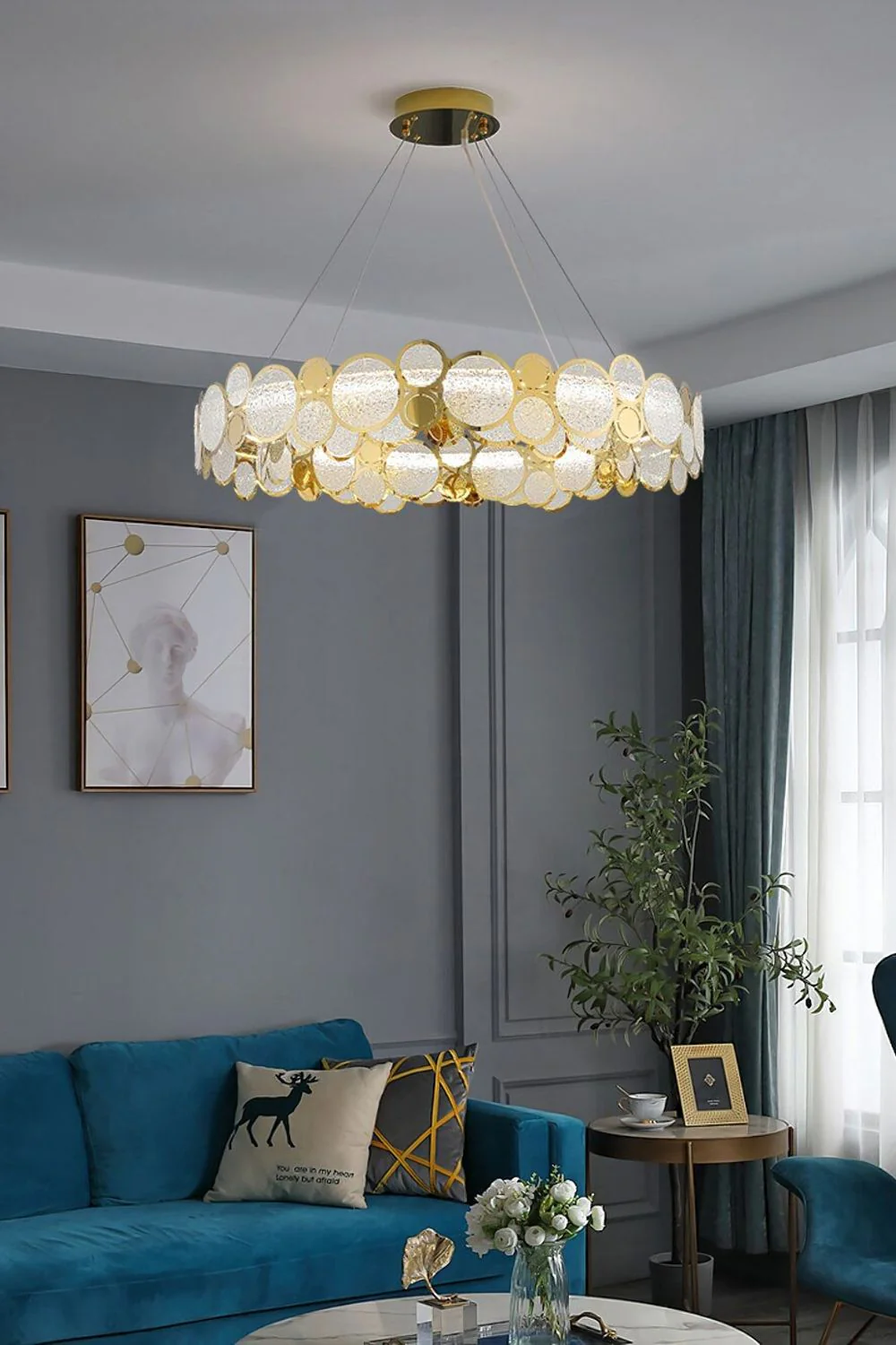 Adrianna Glass Round Art Deco Chandelier - Image 14