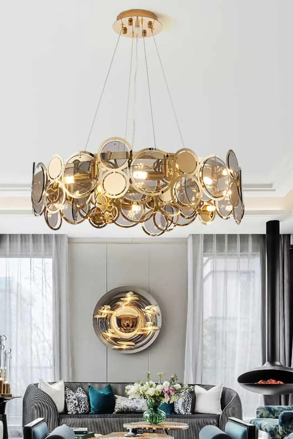 Adrianna Glass Round Art Deco Chandelier - Image 4