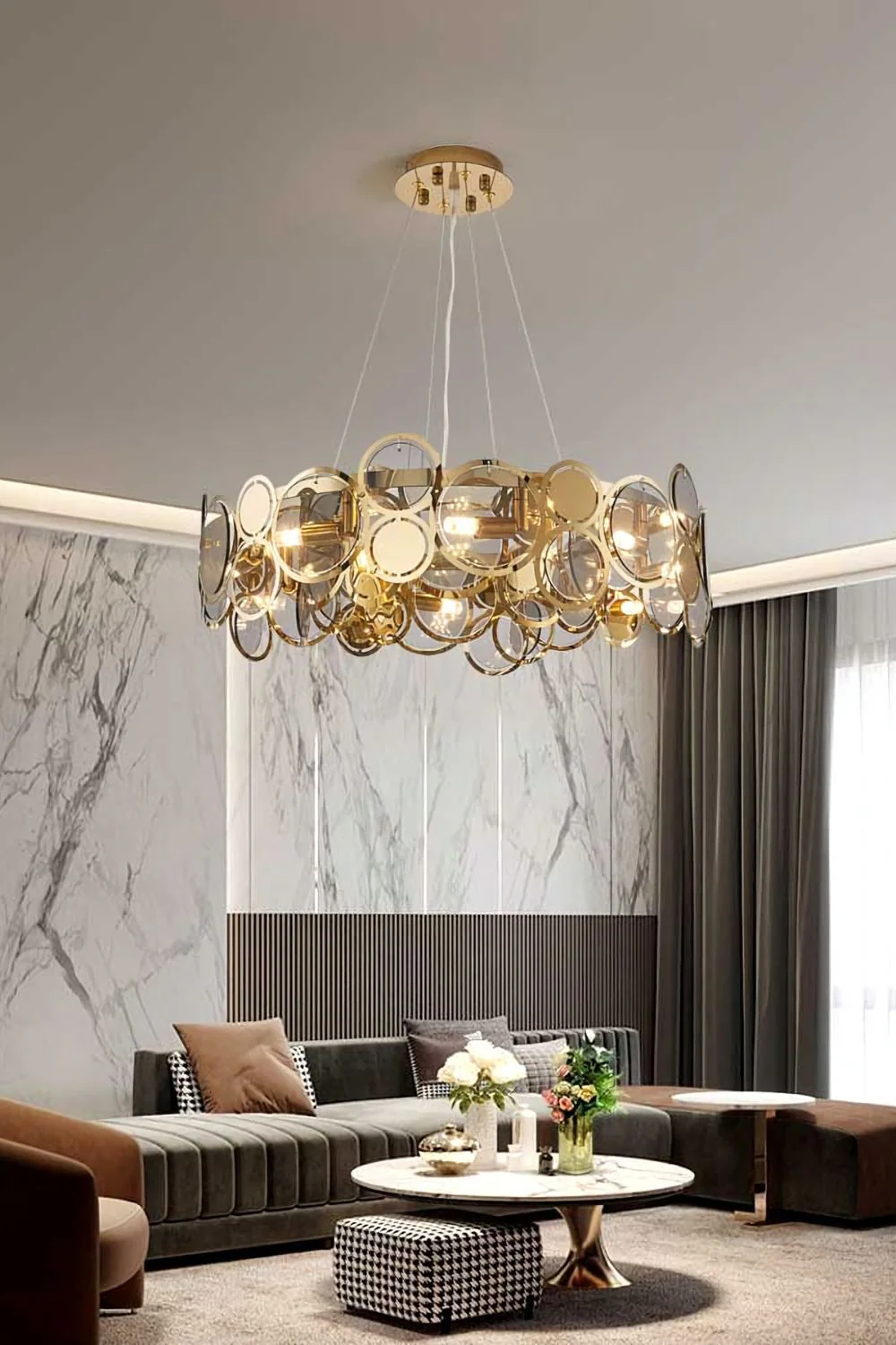 Adrianna Glass Round Art Deco Chandelier - Image 5
