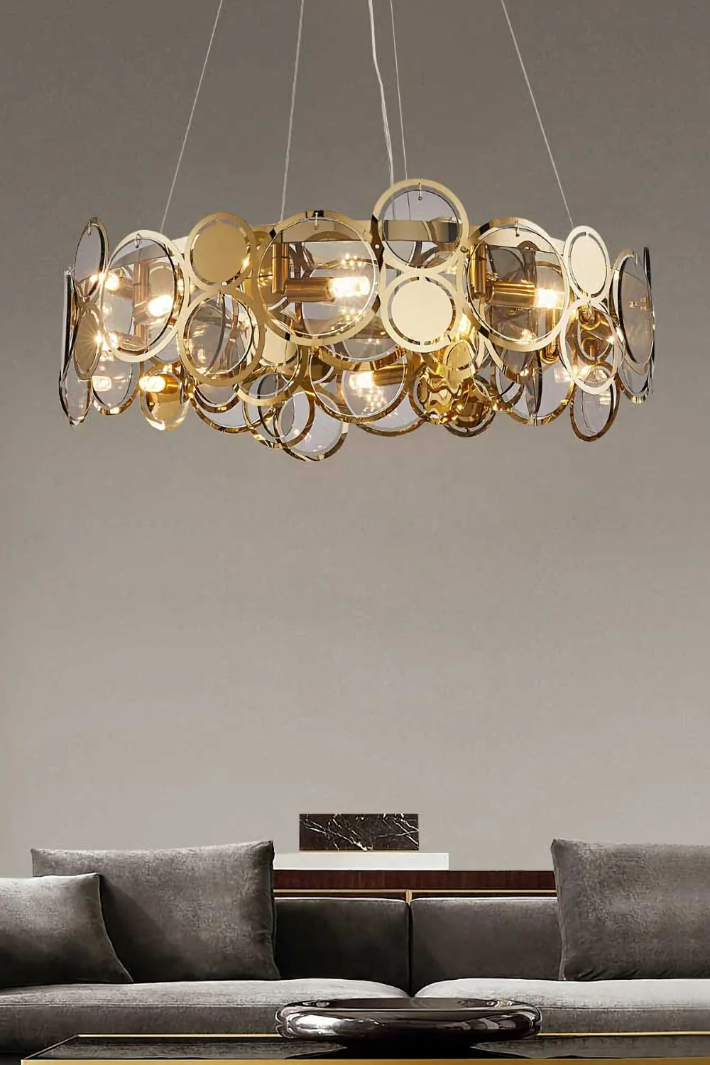 Adrianna Glass Round Art Deco Chandelier - Image 7
