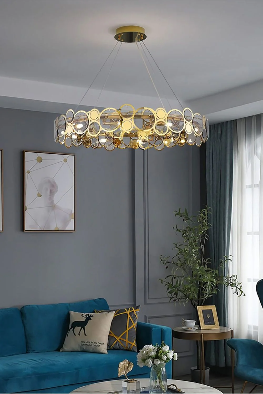 Adrianna Glass Round Art Deco Chandelier - Image 8
