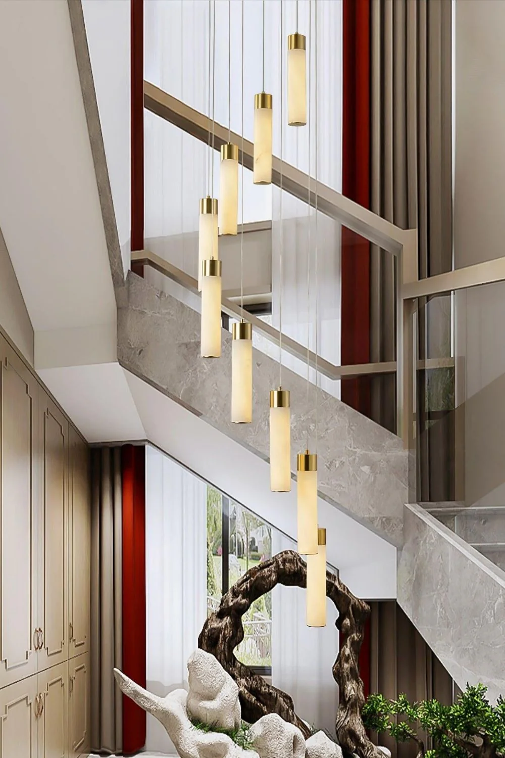 Alabaster Celestial Brass Cascade Chandelier - Image 3