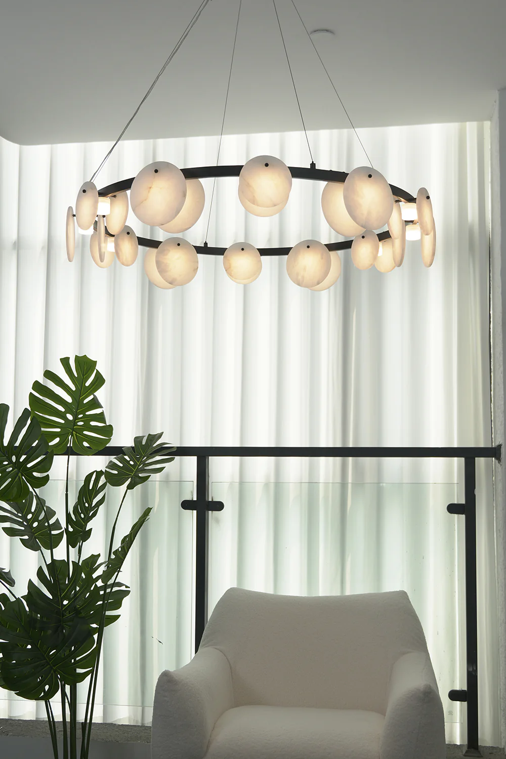 Alabaster Disc Ring Chandelier - Image 10