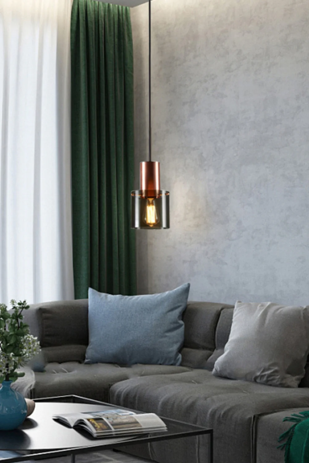 Retro Smoke Grey Glass Pendant Light - Image 7