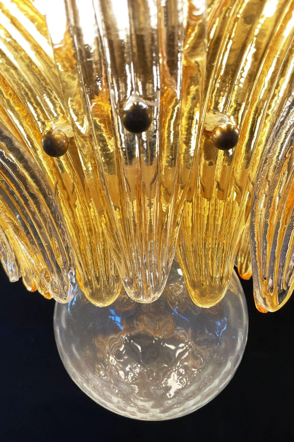 Amber and Clear Art Glass Palmette Chandelier - Image 15