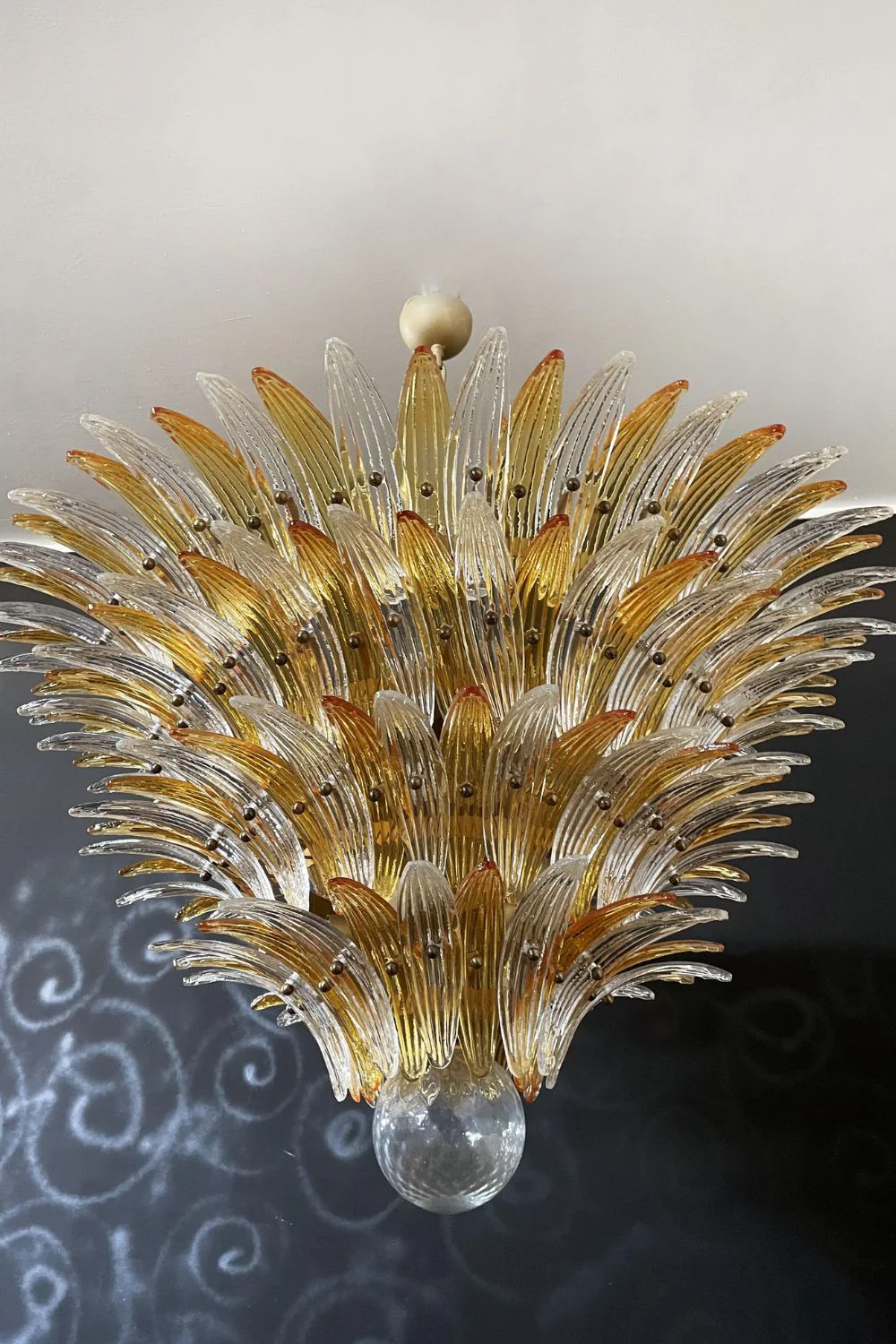 Amber and Clear Art Glass Palmette Chandelier - Image 9