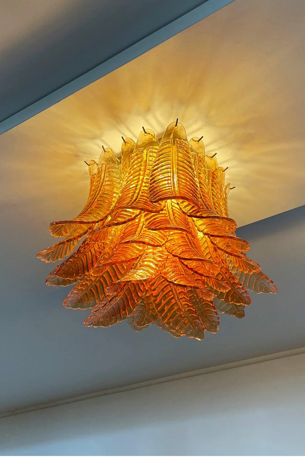 Amber Fern-Leaf Art Glass Ceiling Light - Image 10