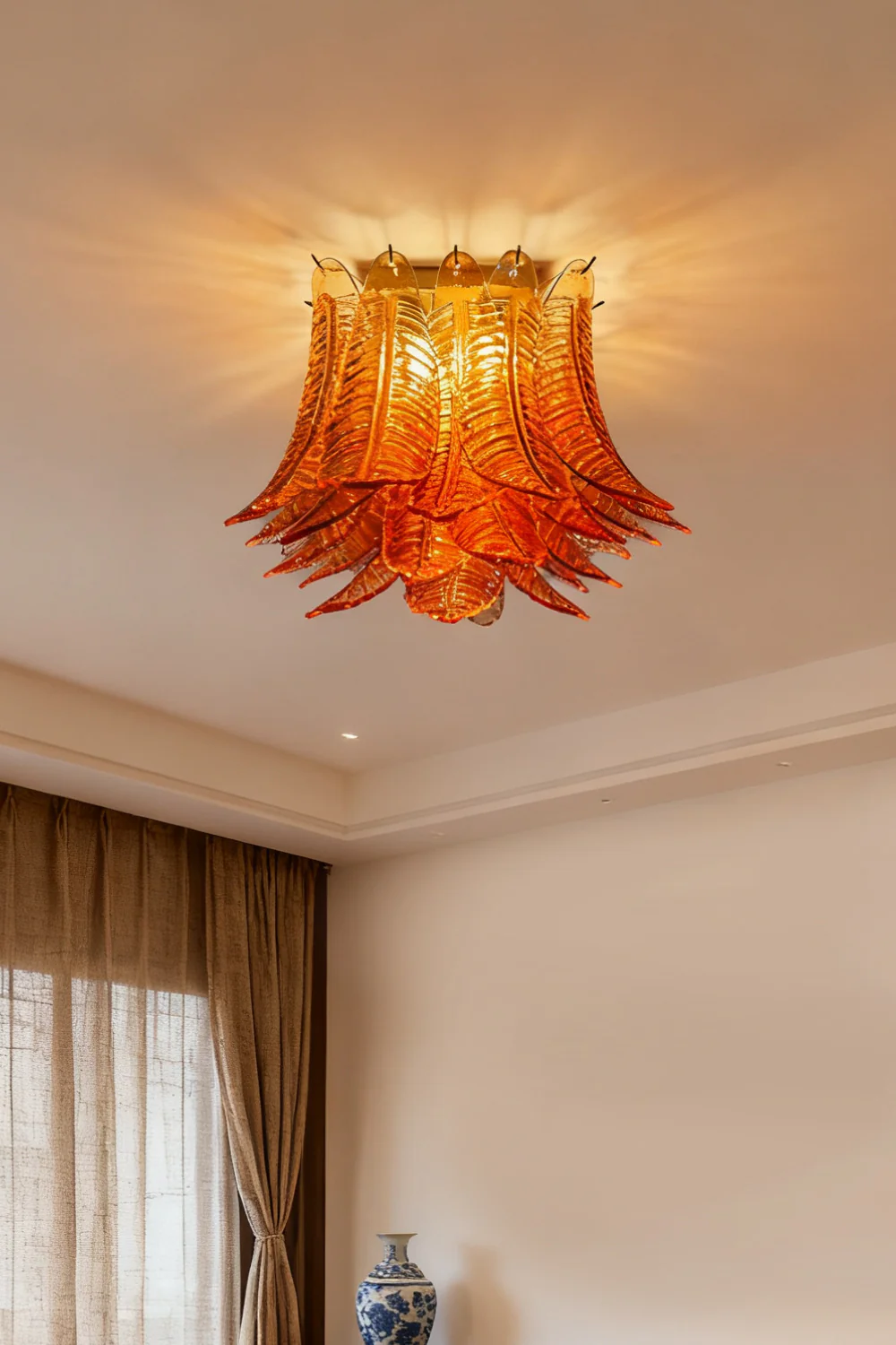 Amber Fern-Leaf Art Glass Ceiling Light - Image 2