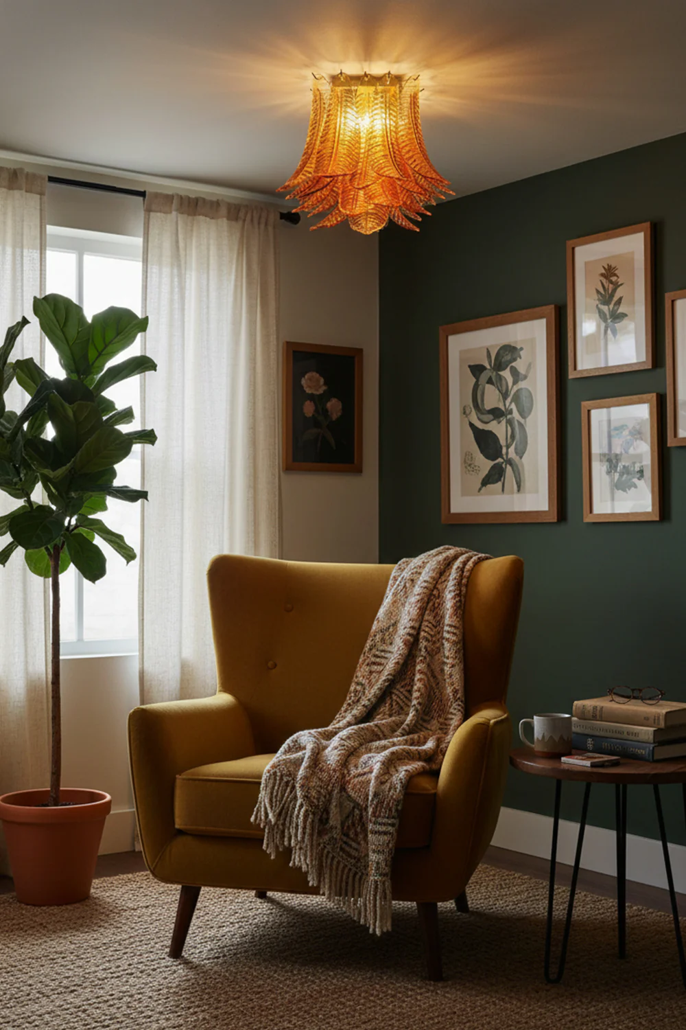 Amber Fern-Leaf Art Glass Ceiling Light - Image 3
