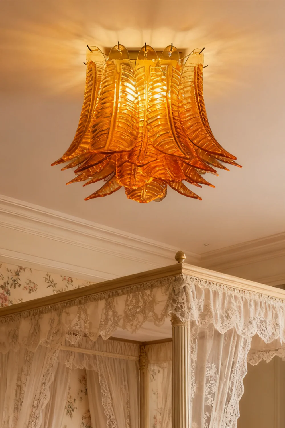 Amber Fern-Leaf Art Glass Ceiling Light - Image 7