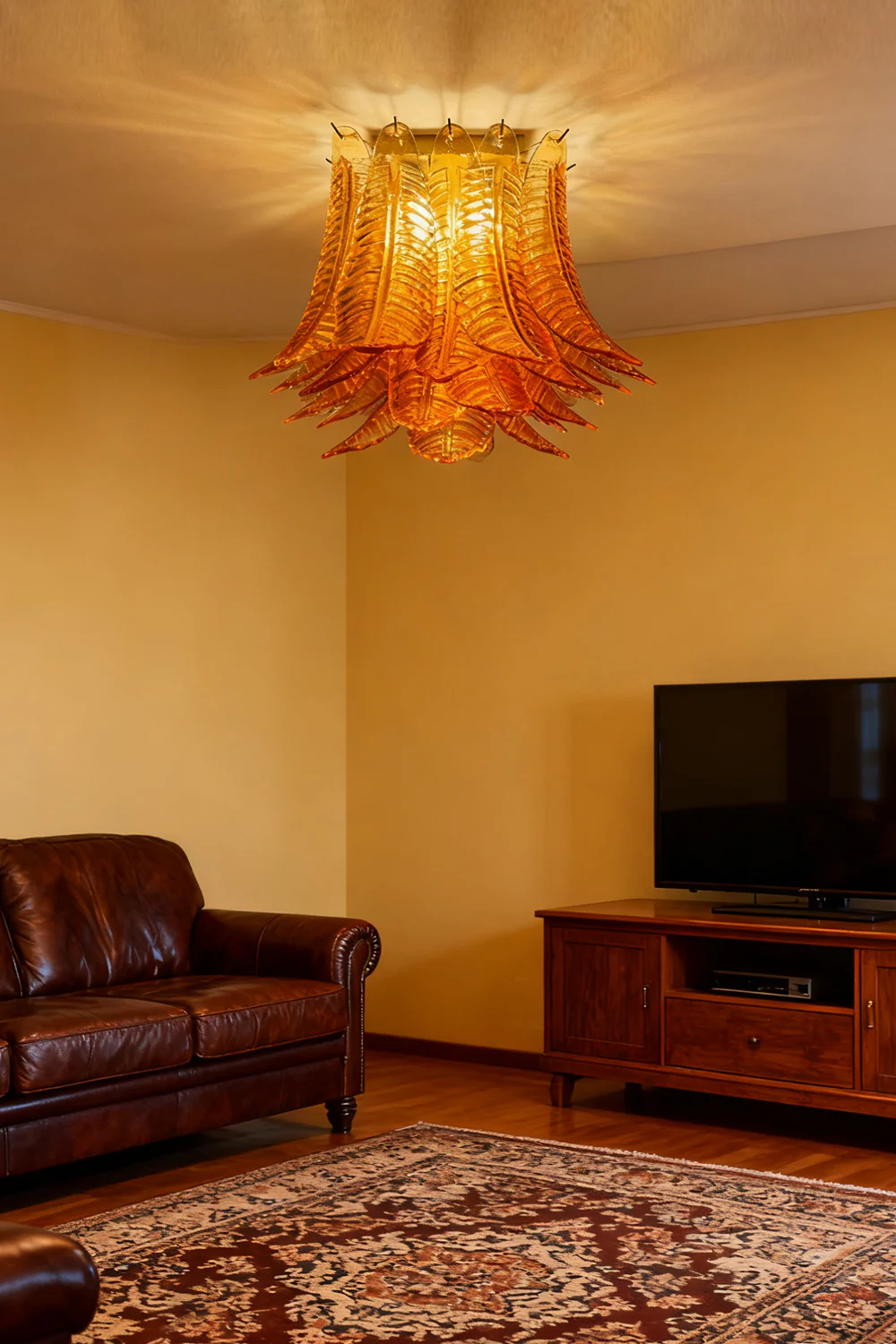 Amber Fern-Leaf Art Glass Ceiling Light - Image 9