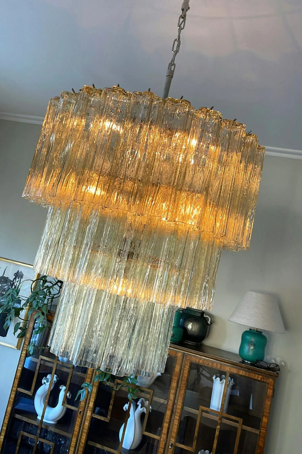 Amber Honey Art Glass Tube Chandelier - Image 4