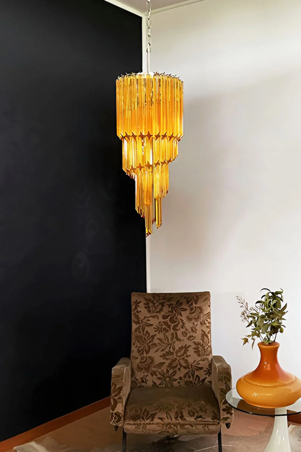Amber Murano Glass Prism Spiral Chandelier - Image 3