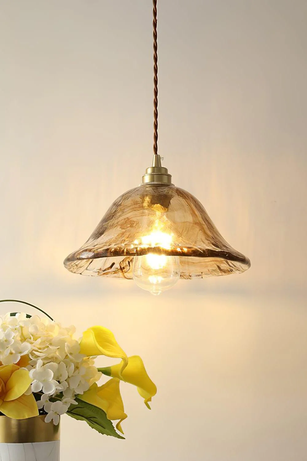Antique Brown Glass Pendant Light - Image 2