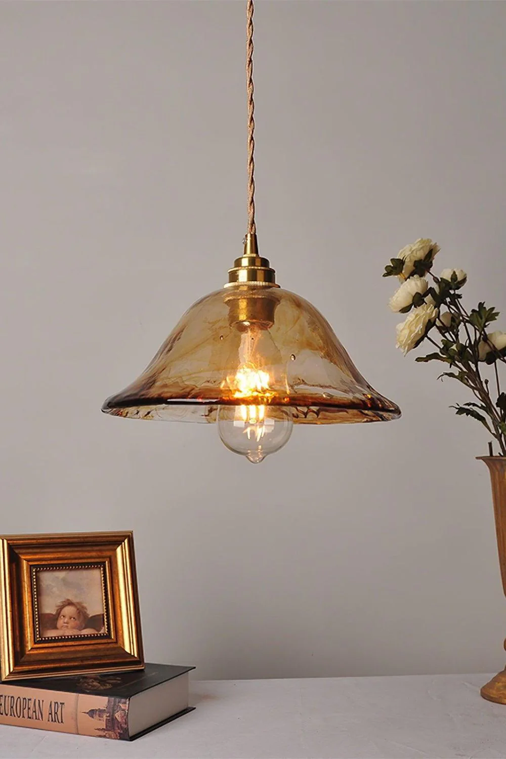 Antique Brown Glass Pendant Light - Image 8