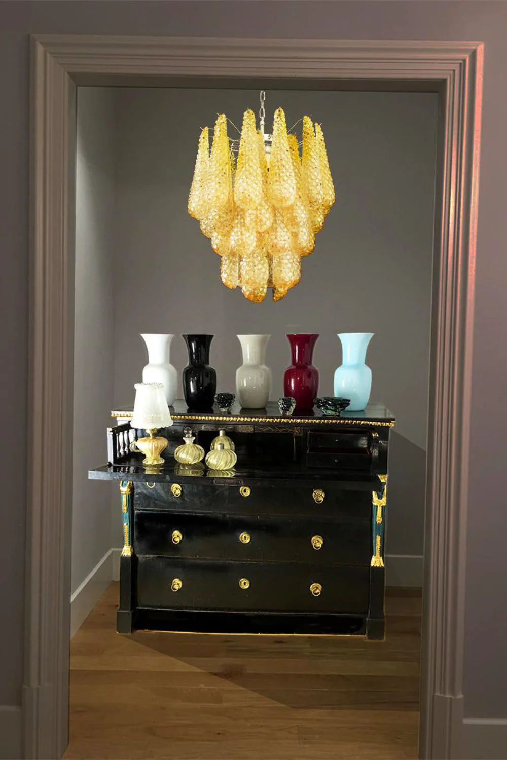 Art Handcrafted Golden Glass Chandelier - Image 2