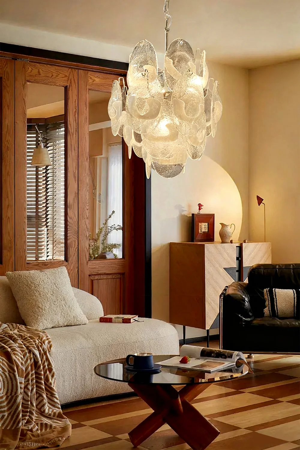 Art White Shell Glass Chandelier - Image 2