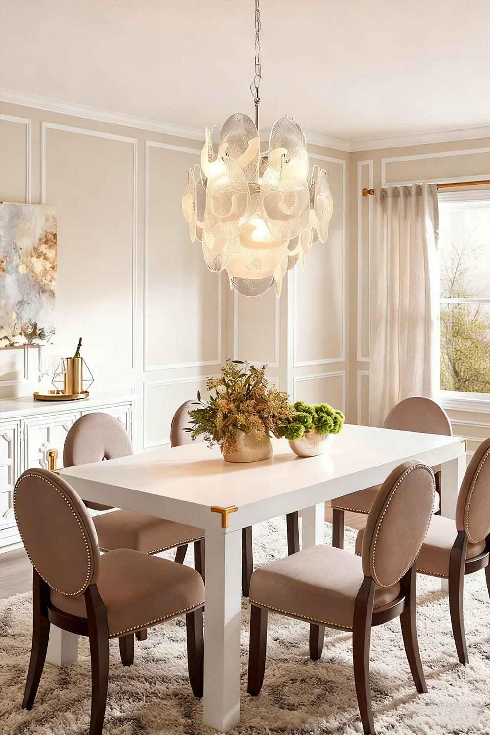 Art White Shell Glass Chandelier - Image 5