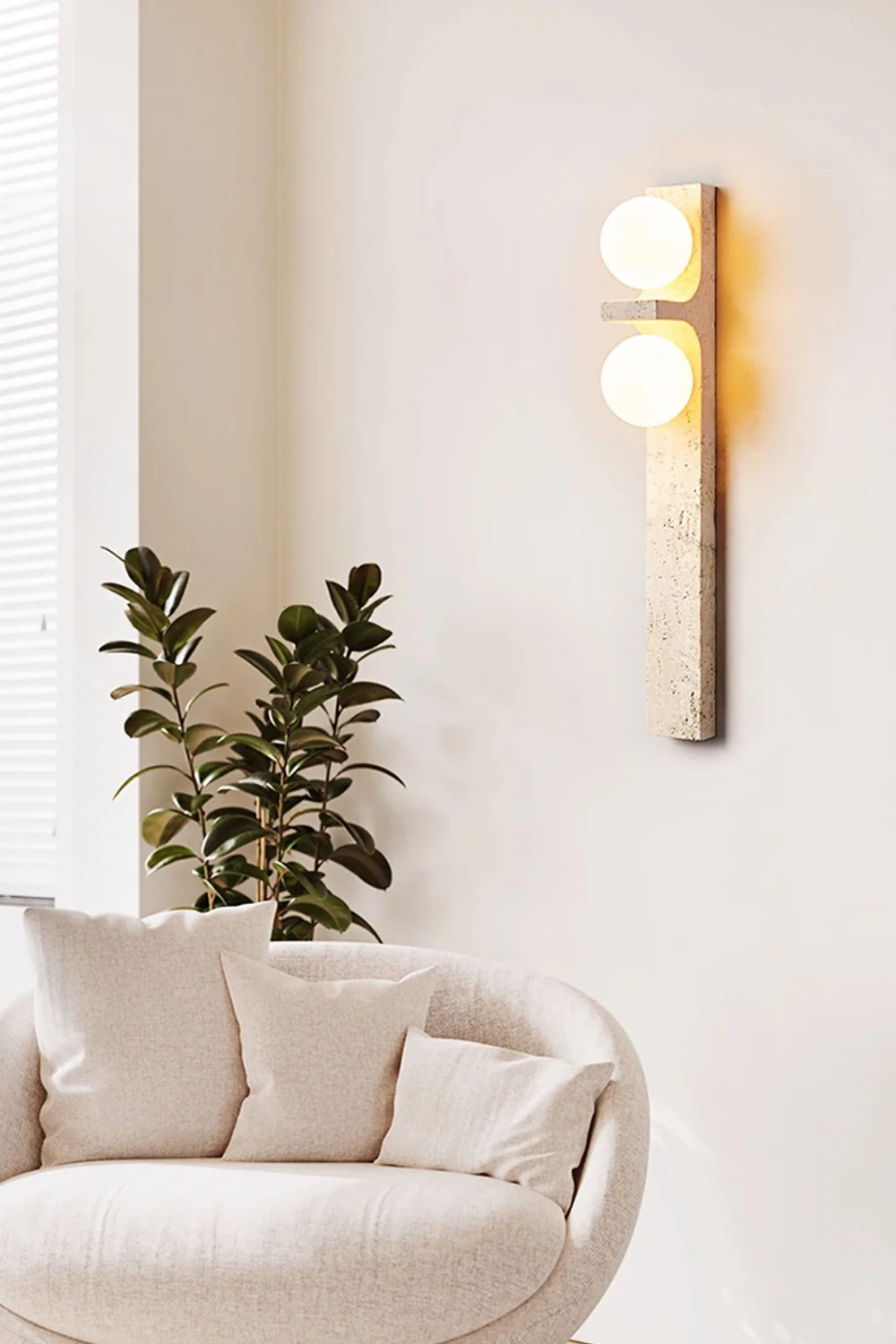 Asymmetrical Travertine Wall Sconce - Image 3