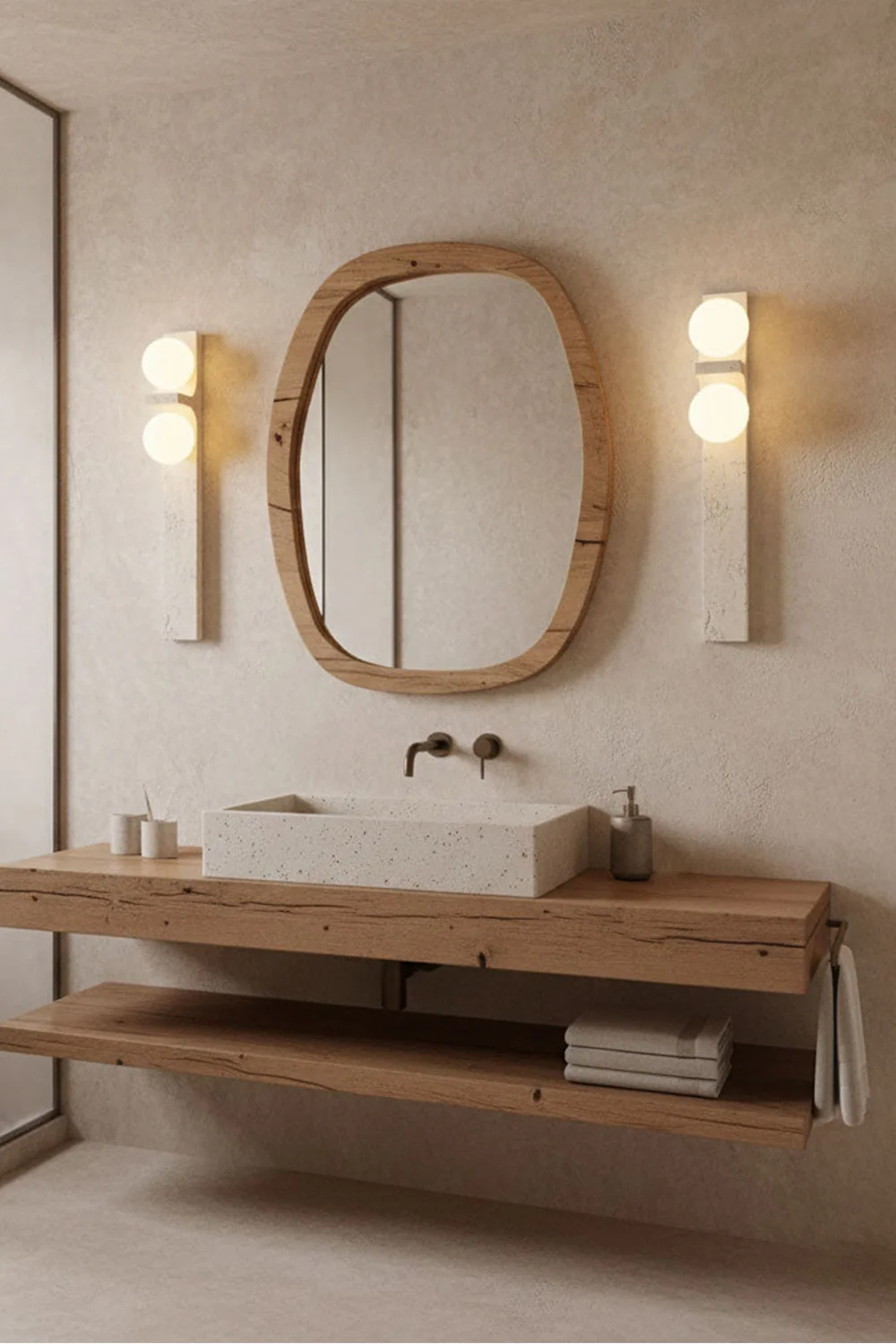 Asymmetrical Travertine Wall Sconce - Image 4