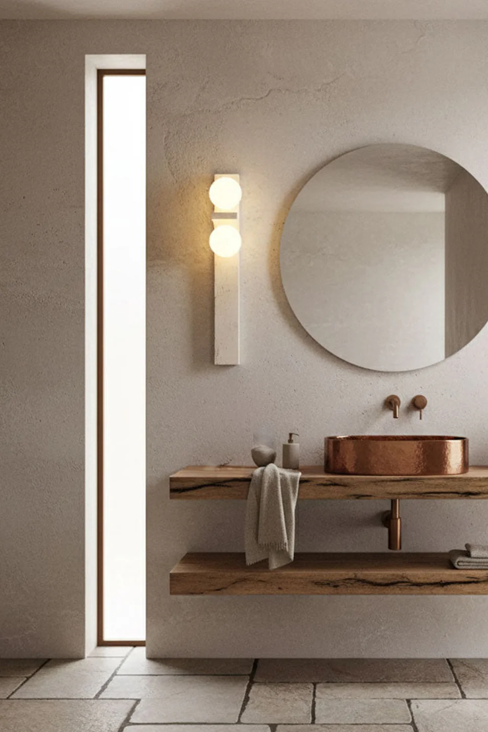 Asymmetrical Travertine Wall Sconce - Image 7