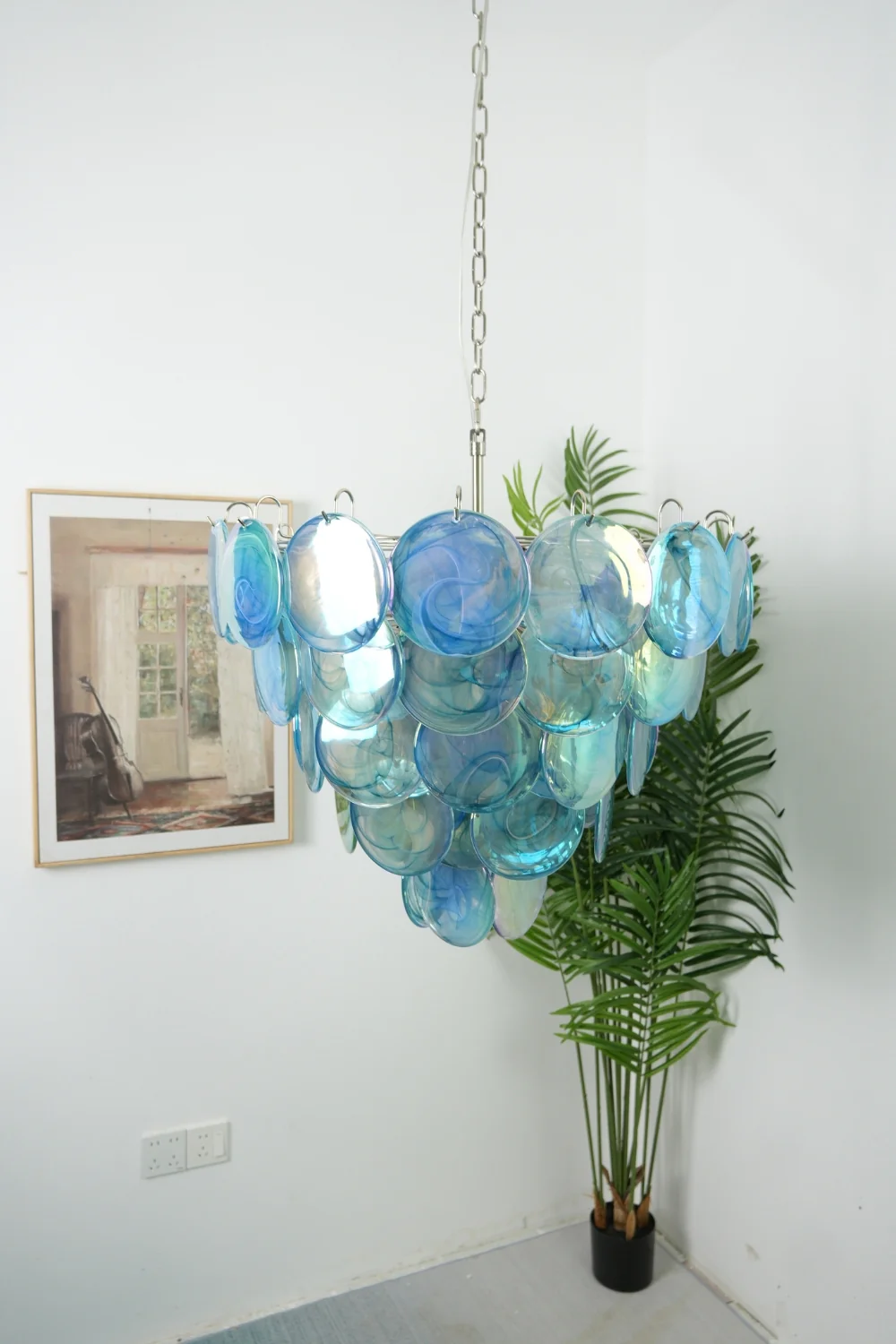Blue Glass High Quality Art Iridescent Chandelier - Image 2