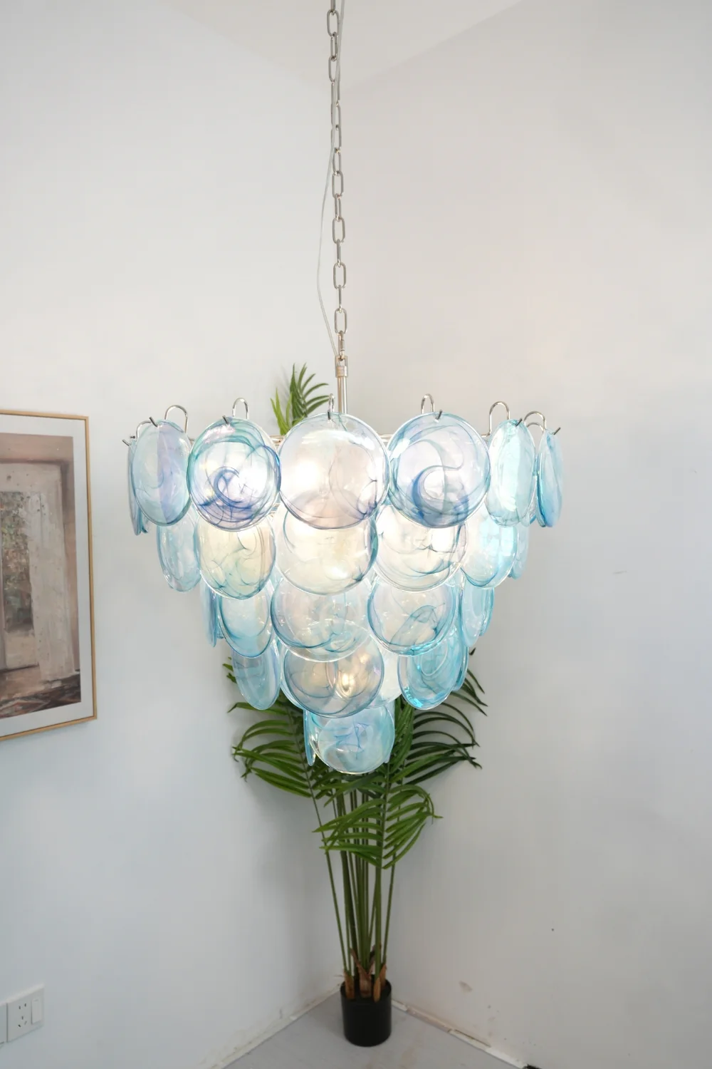 Blue Glass High Quality Art Iridescent Chandelier - Image 4