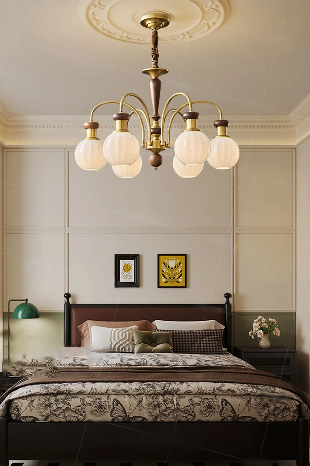 Brass Globe Walnut Chandelier - Image 2