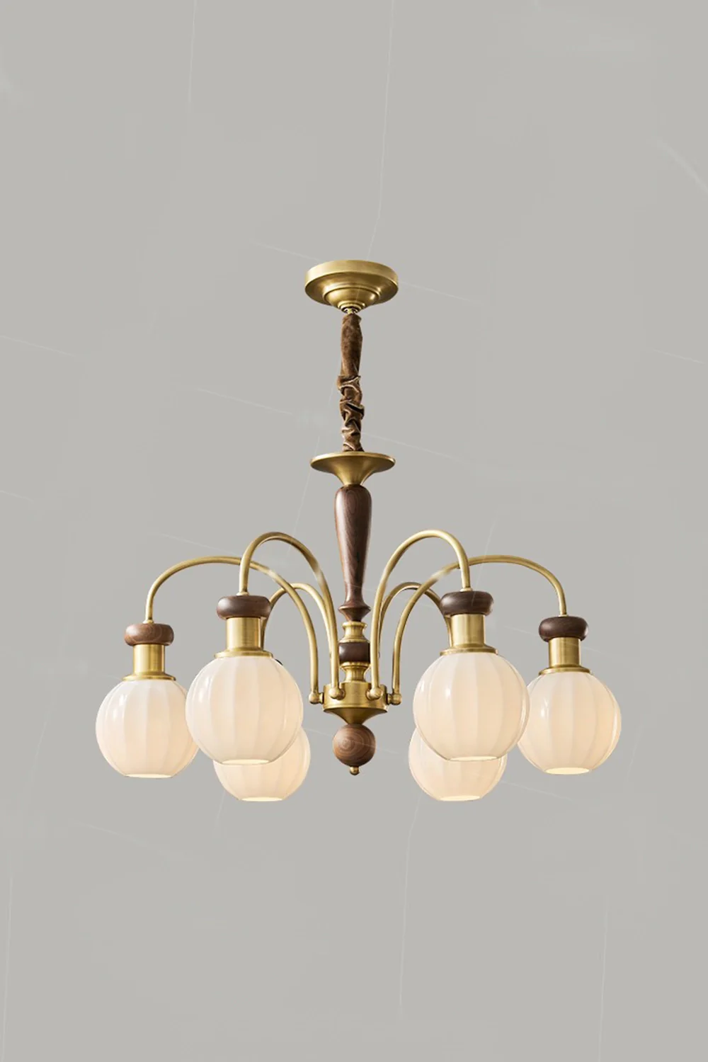 Brass Globe Walnut Chandelier - Image 7