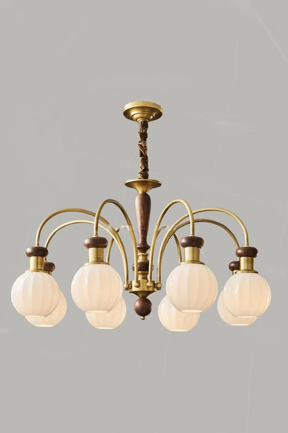 Brass Globe Walnut Chandelier - Image 8