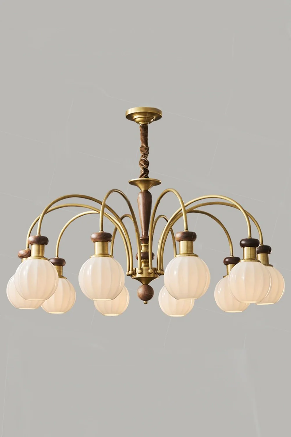 Brass Globe Walnut Chandelier - Image 9