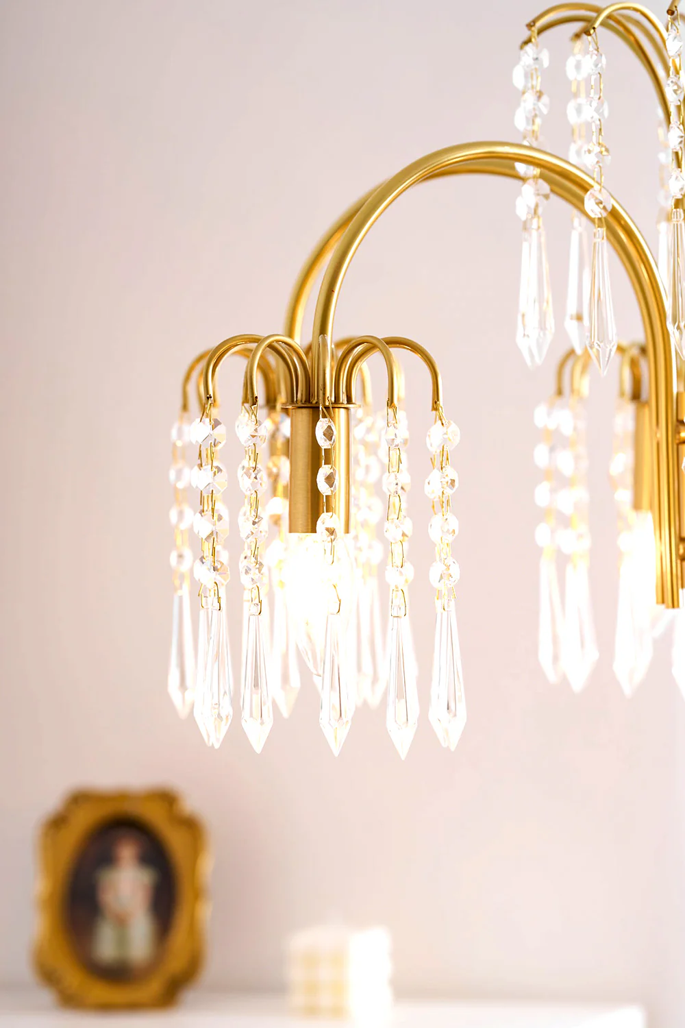 Brass Halo Arched-Arm Crystal Chandelier - Image 14