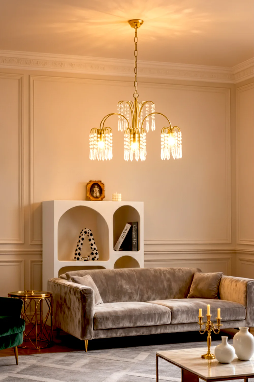 Brass Halo Arched-Arm Crystal Chandelier - Image 3