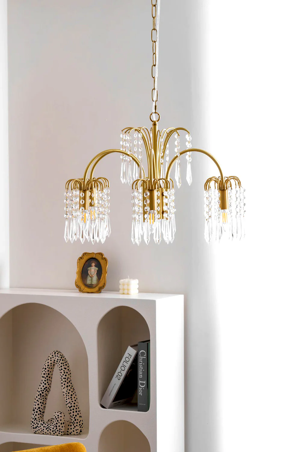 Brass Halo Arched-Arm Crystal Chandelier - Image 5