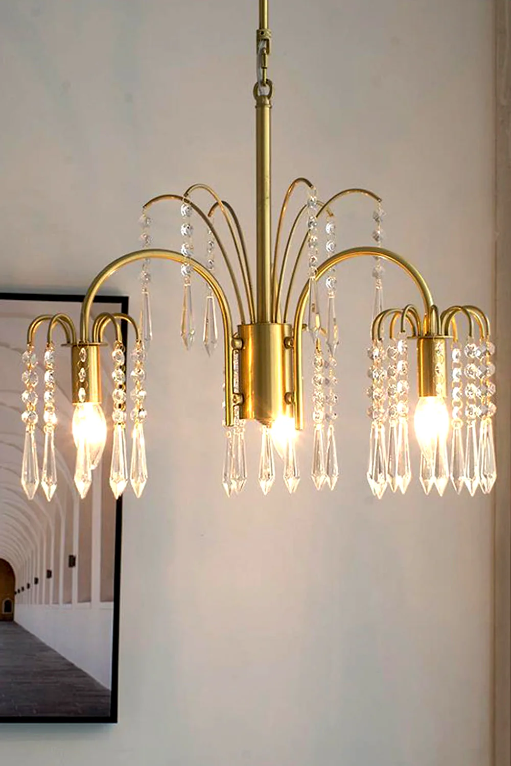 Brass Halo Arched-Arm Crystal Chandelier - Image 7