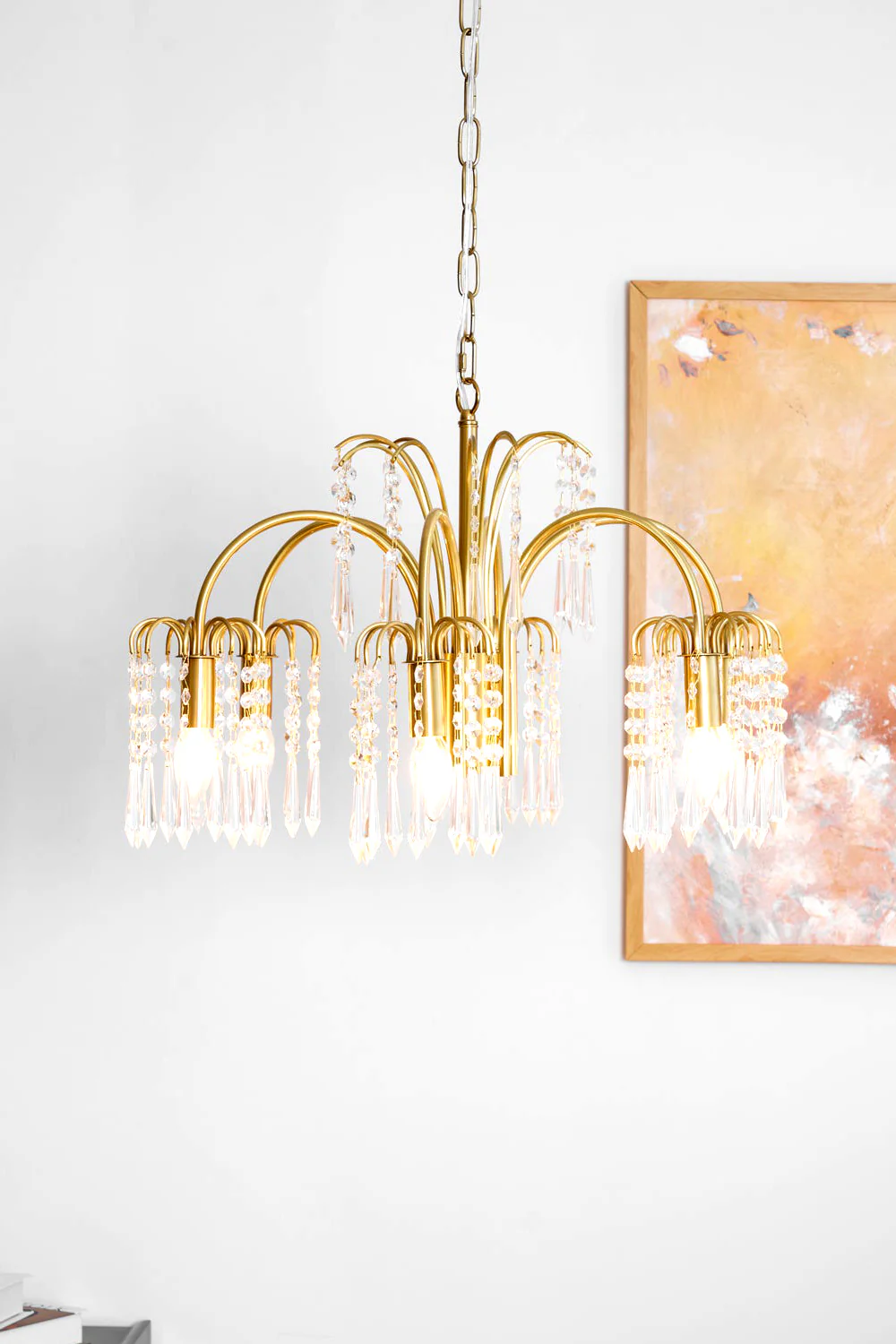 Brass Halo Arched-Arm Crystal Chandelier - Image 8