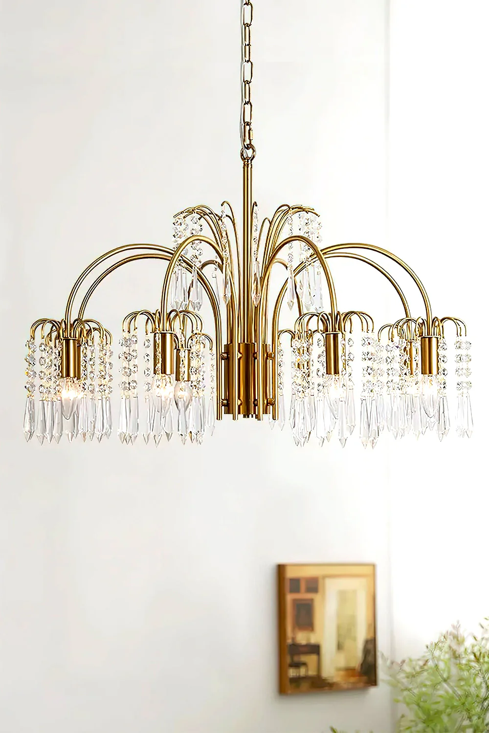 Brass Halo Arched-Arm Crystal Chandelier - Image 9