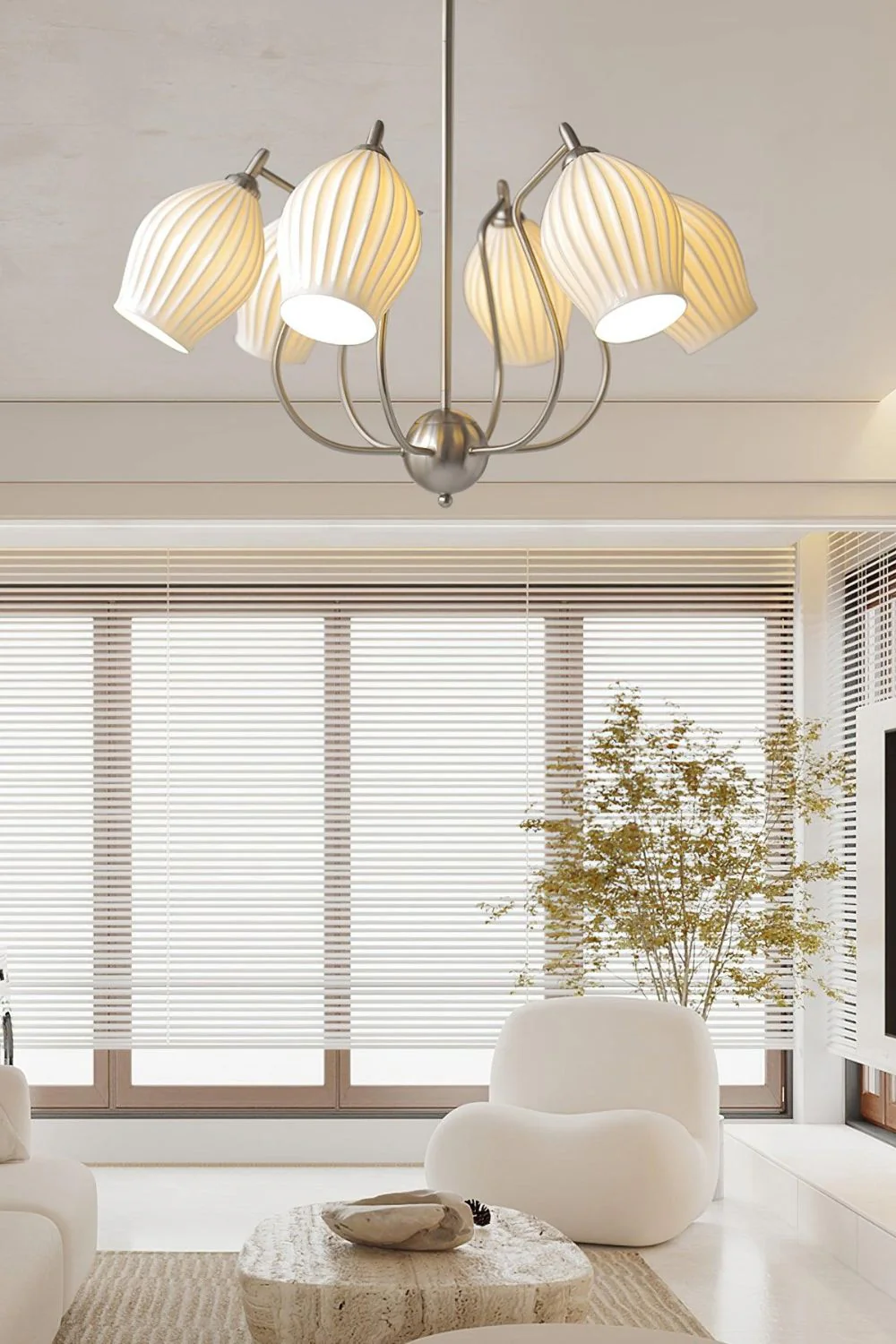 Ceramic Ribbed Chandelier - Image 3