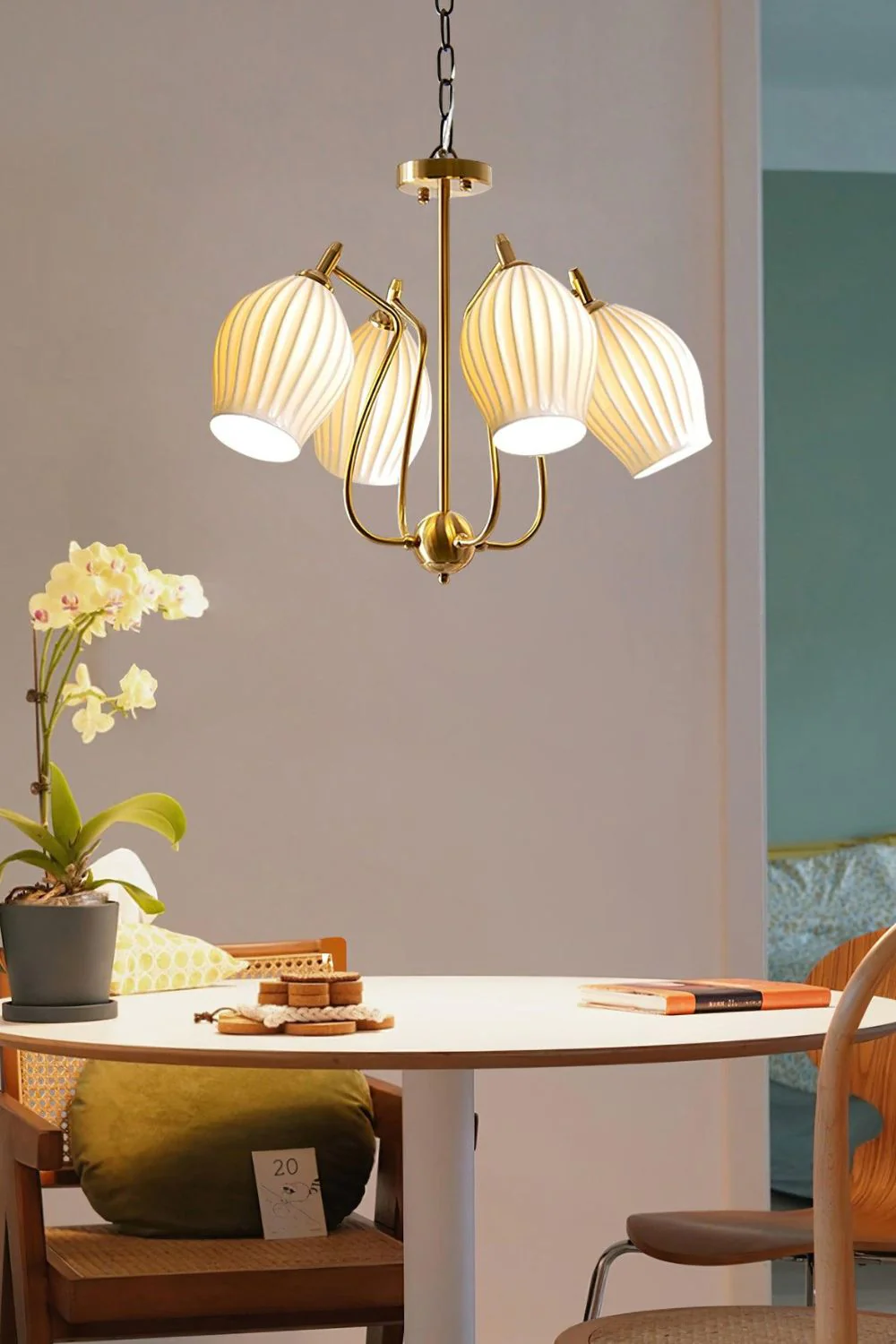 Ceramic Ribbed Chandelier - Image 4
