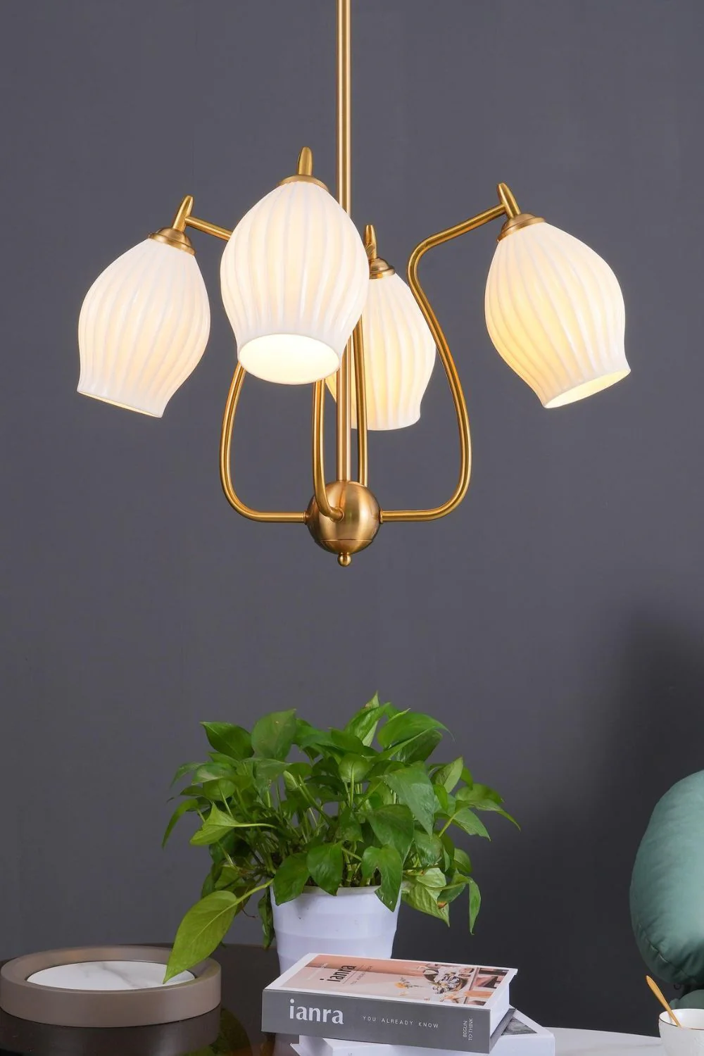 Ceramic Ribbed Chandelier - Image 8