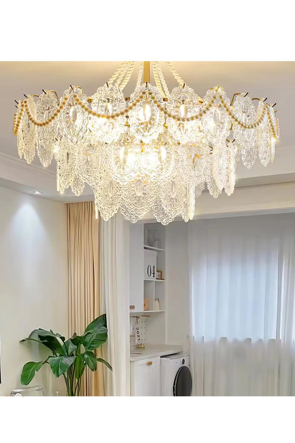 Embossed Pearls Glass Chandelier - Image 17