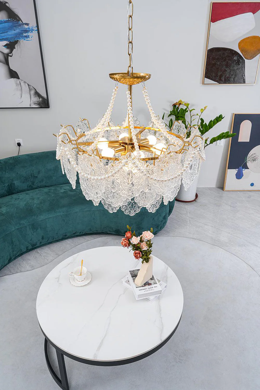 Embossed Pearls Glass Chandelier - Image 19