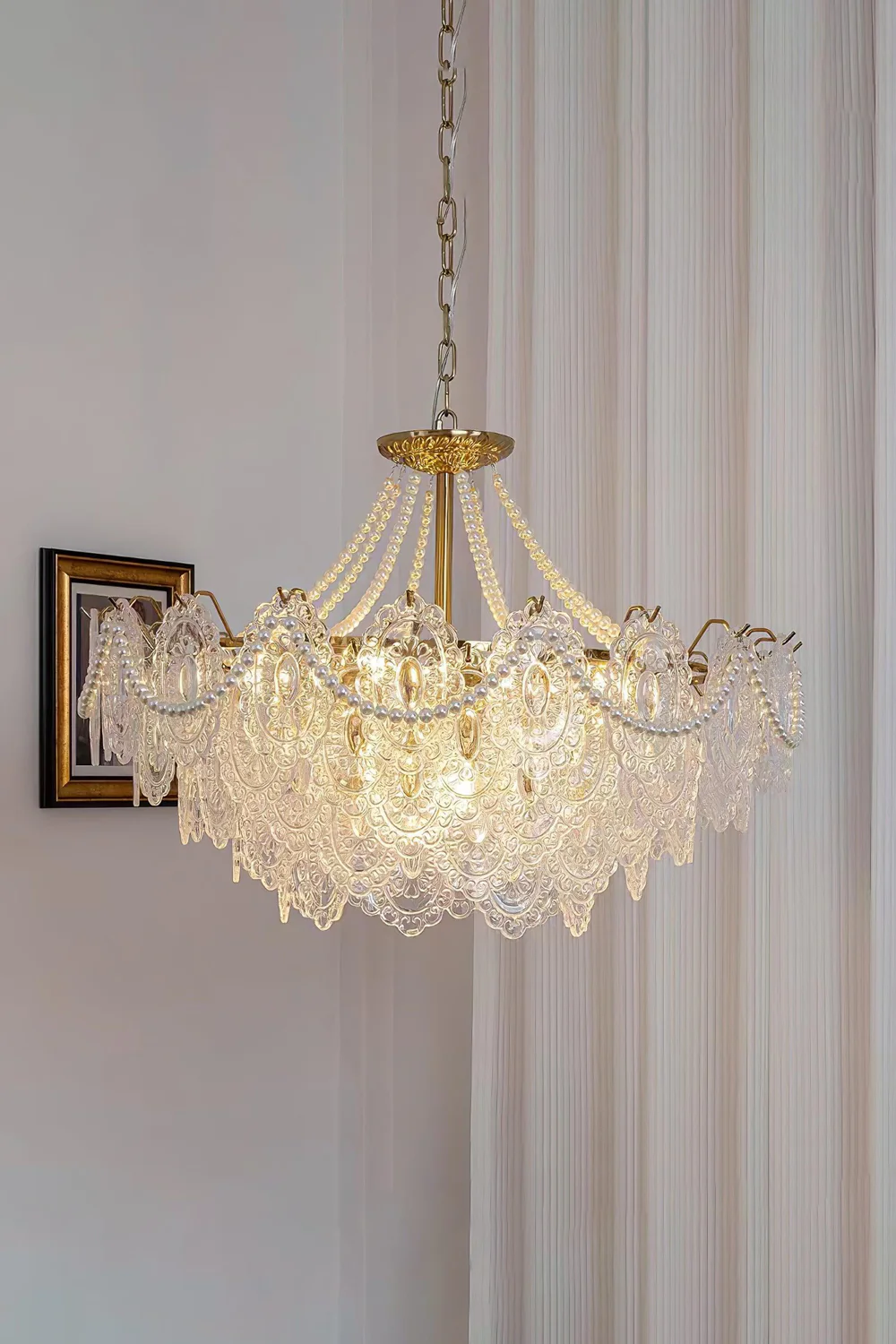 Embossed Pearls Glass Chandelier - Image 2