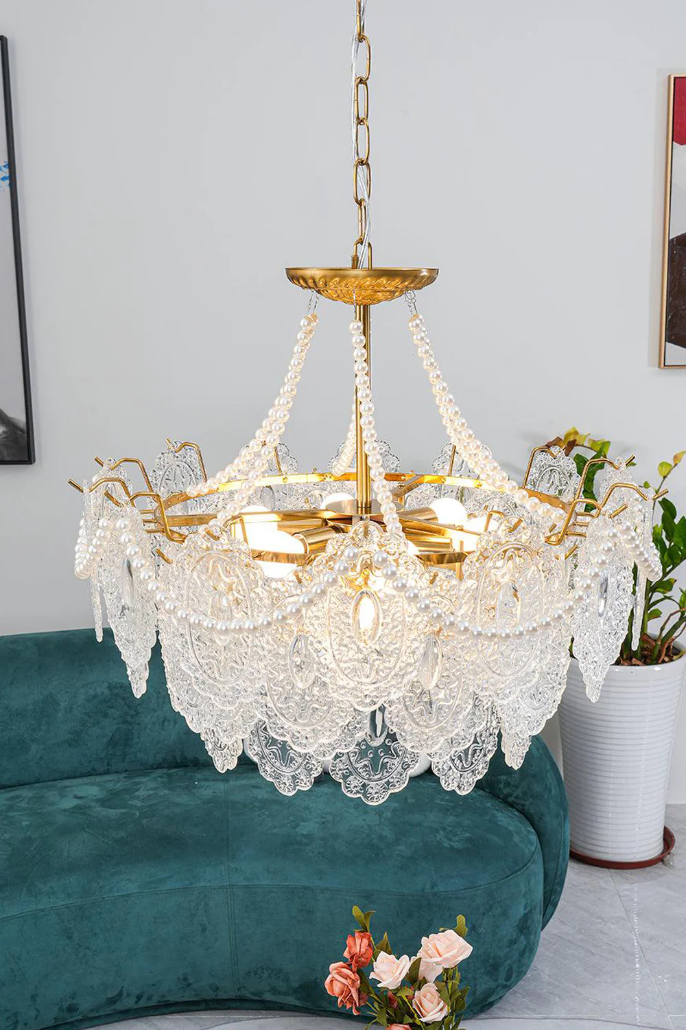Embossed Pearls Glass Chandelier - Image 20