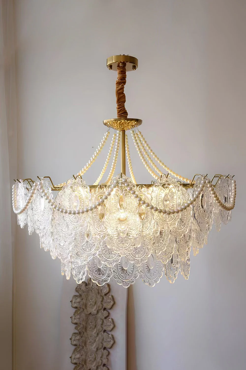 Embossed Pearls Glass Chandelier - Image 4
