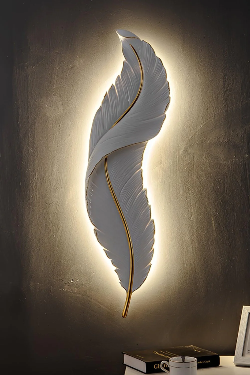 Modern White Gold Feather Wall Lamp - Image 11