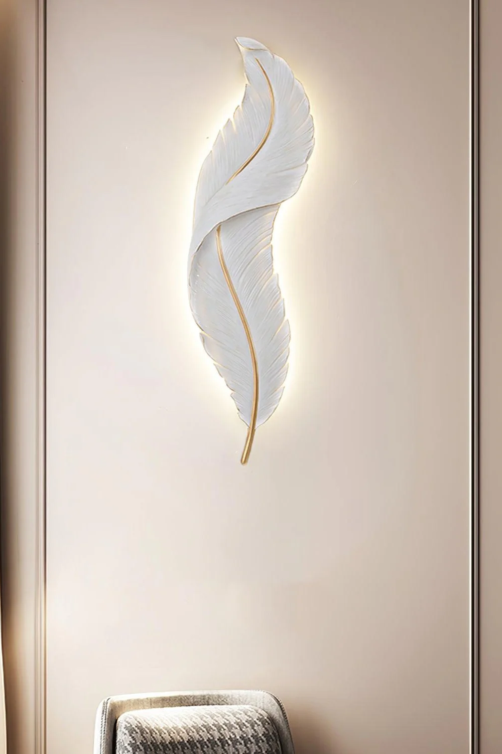 Modern White Gold Feather Wall Lamp - Image 4