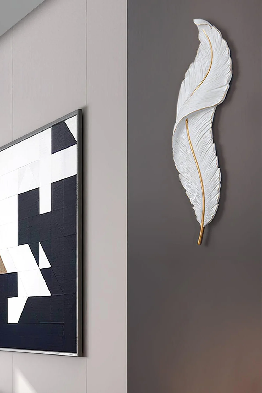 Modern White Gold Feather Wall Lamp - Image 5