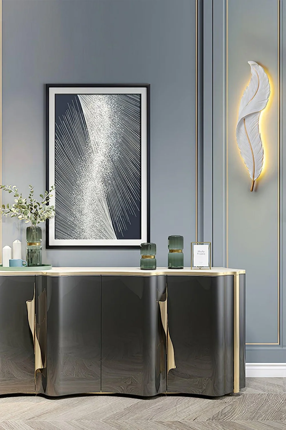 Modern White Gold Feather Wall Lamp - Image 9