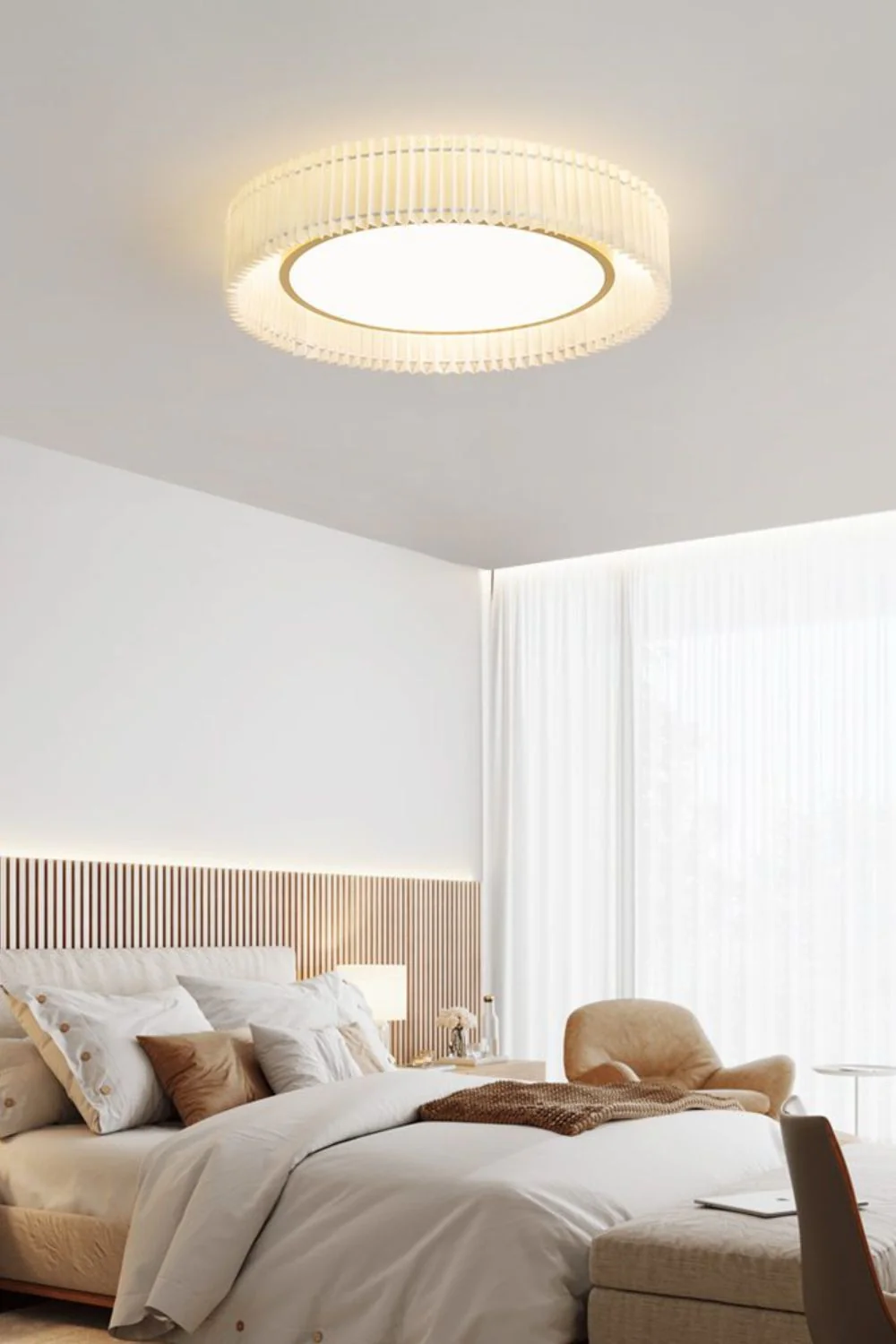 Round French Pastoral Pleated Fabric Ceiling Lamp - Image 10